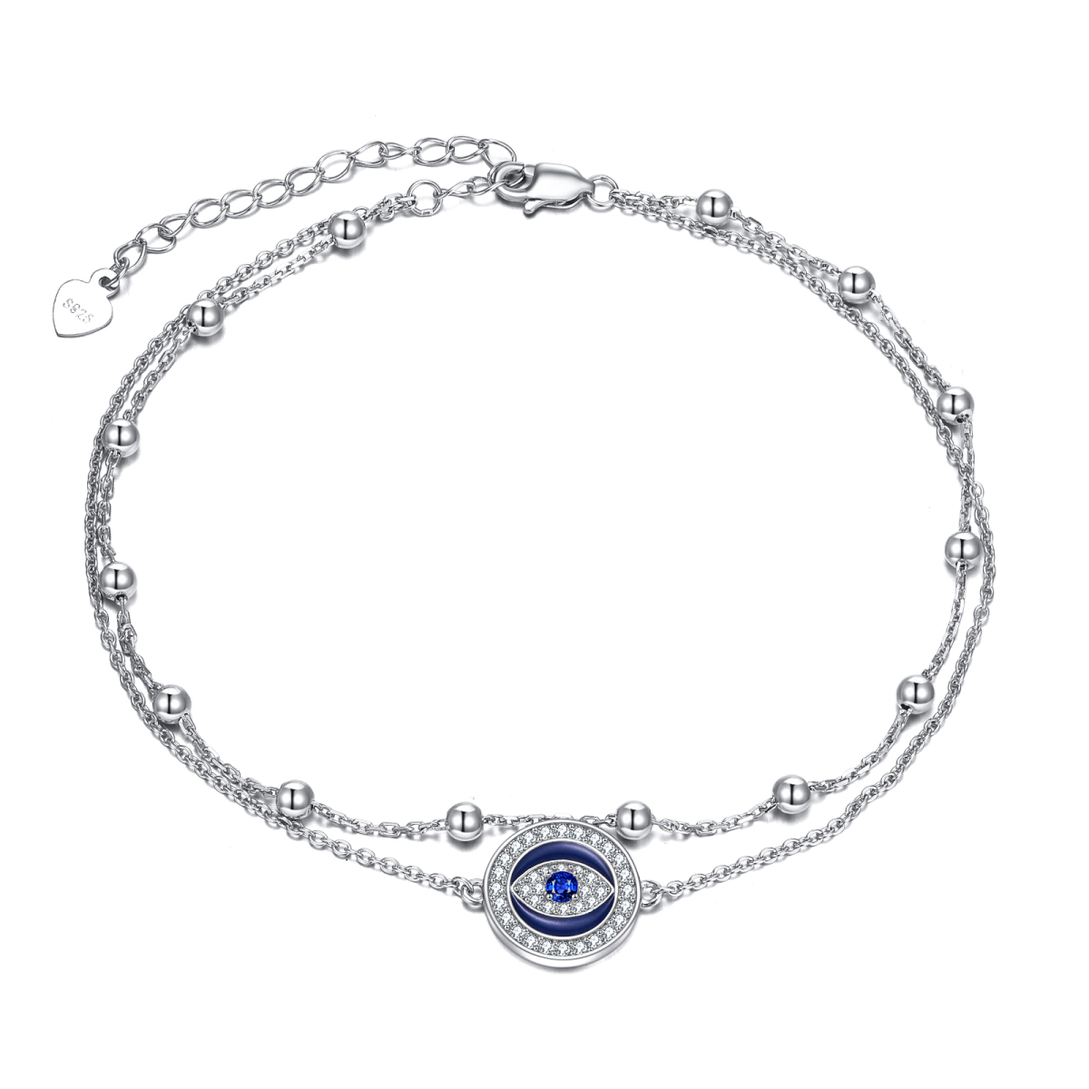 Sterling Silver Cubic Zirconia Evil Eye Multi-layered Anklet-1