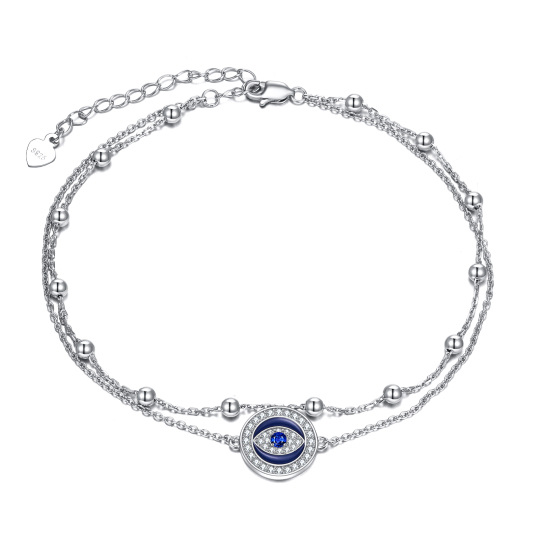 Sterling Silver Zircon Devil's Eye Multi-layered Anklet