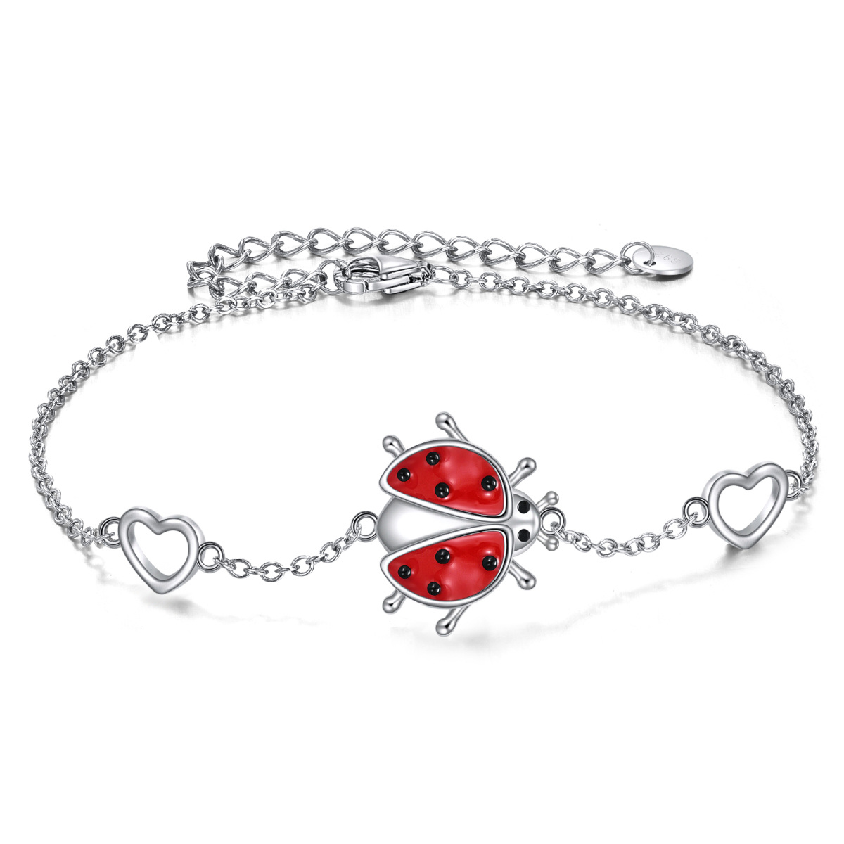 Sterling Silver Red Ladybug Single Layer Anklet-1