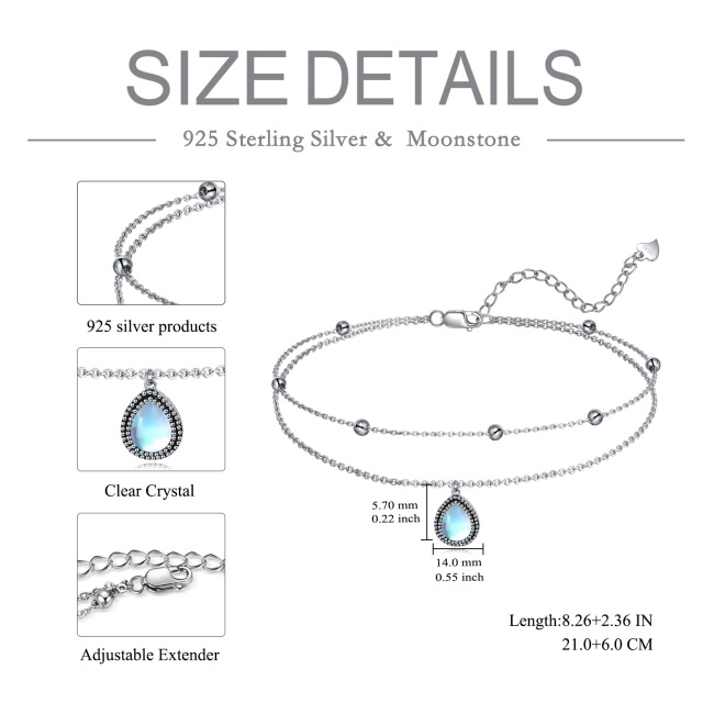 Sterling Silver Moonstone Drop Shape Multi-layered Anklet-5