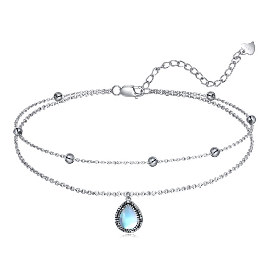 Sterling Silver Moonstone Drop Shape Multi-layered Anklet