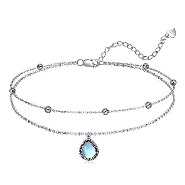 Sterling Silver Moonstone Drop Shape Multi-layered Anklet-1