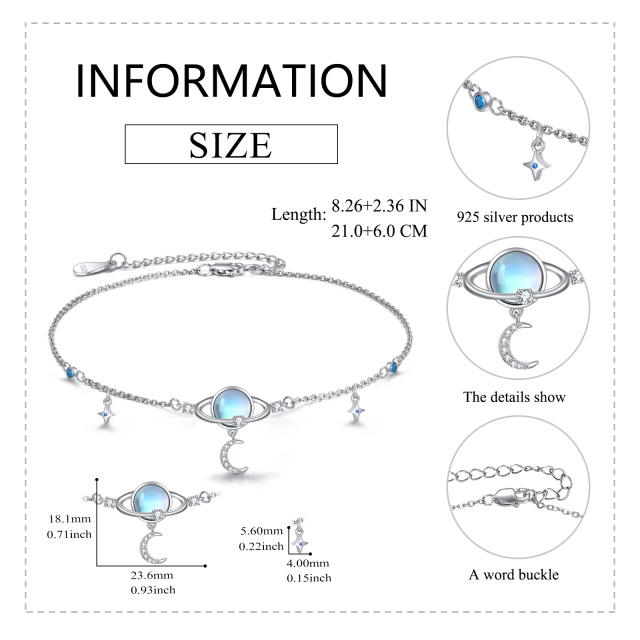 Sterling Silver Circular Shaped Moonstone Moon & Planet & Star Single Layer Anklet-5