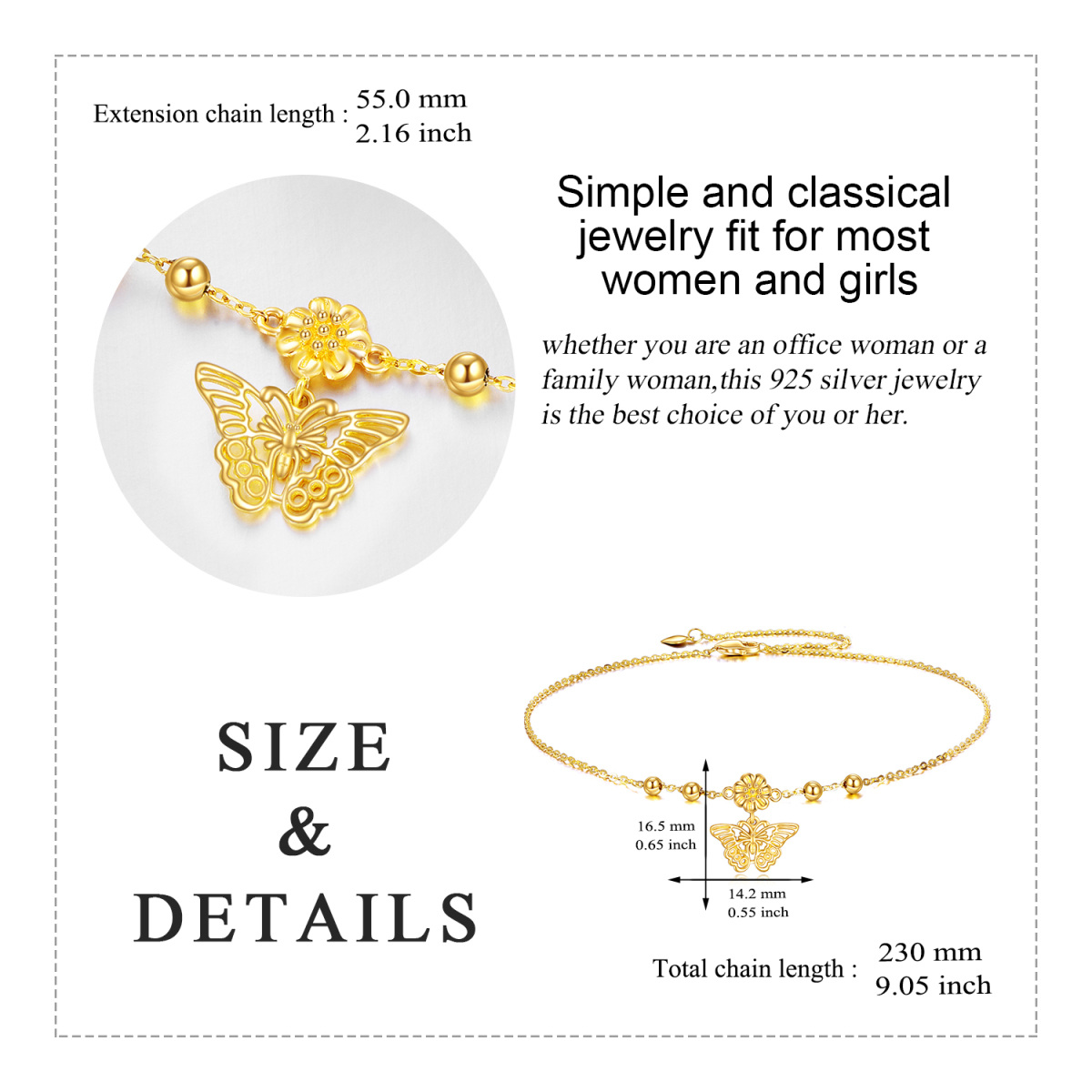 9K Gold Butterfly Single Layer Anklet-6