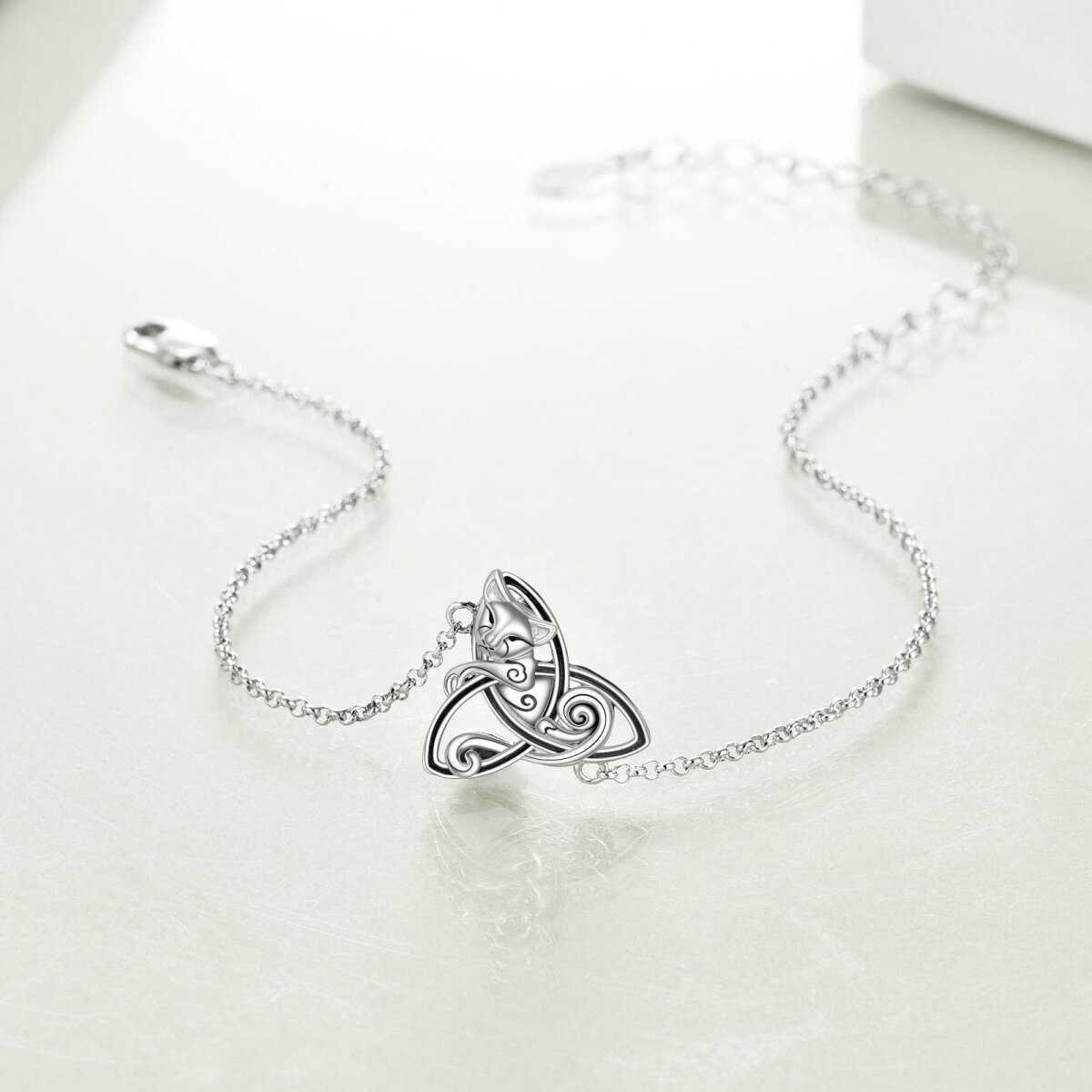 Sterling Silver Cat Pendant Bracelet-3