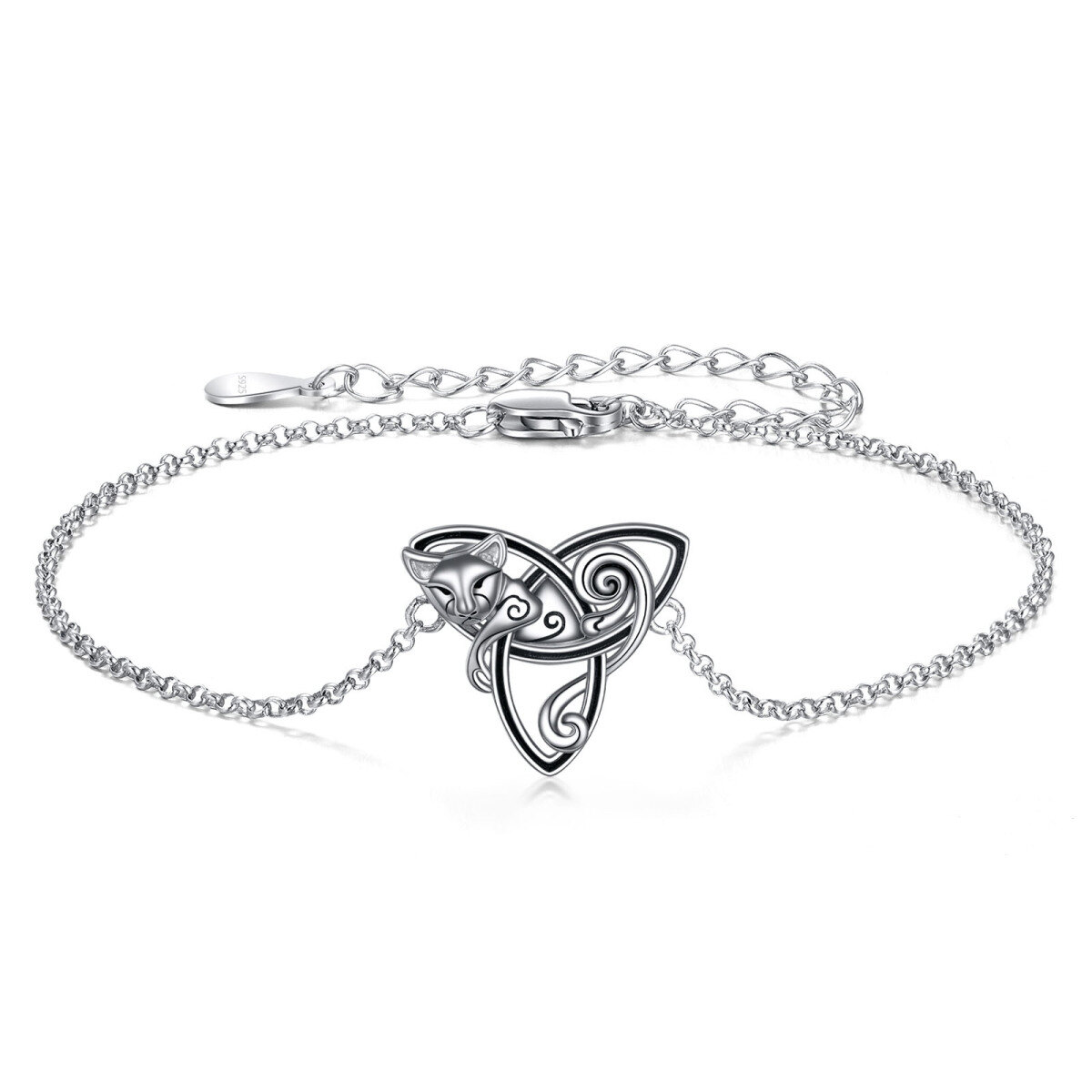 Sterling Silver Cat Pendant Bracelet-1