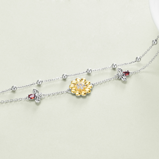 Zweifarbiges Armband aus Sterlingsilber mit Sonnenblumen-Anhänger und Zirkonia-3