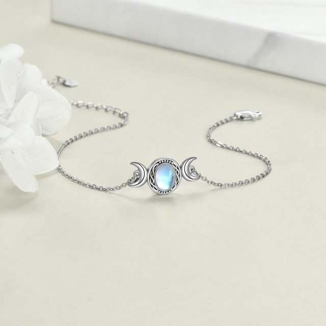 Sterling Silver Oval Shaped Moonstone Moon Pendant Bracelet-2