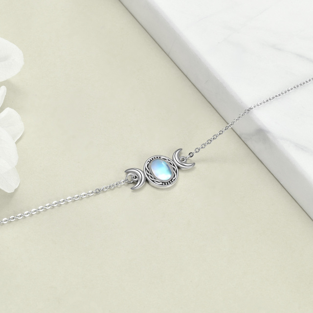 Sterling Silver Oval Shaped Moonstone Moon Pendant Bracelet-3