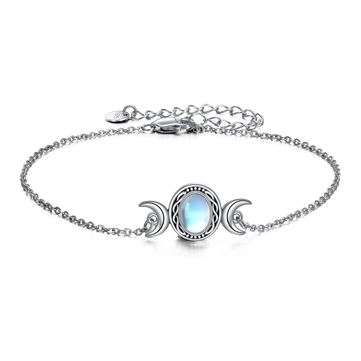 Sterling Silver Oval Shaped Moonstone Moon Pendant Bracelet-1