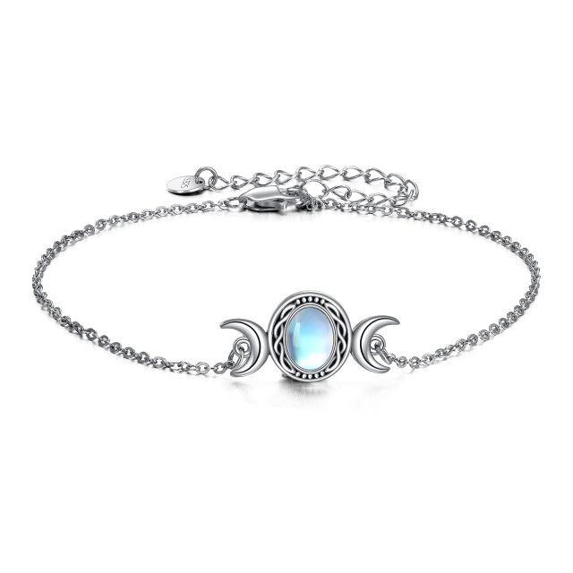 Sterling Silver Oval Shaped Moonstone Moon Pendant Bracelet-0