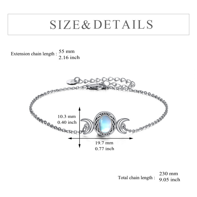 Sterling Silver Oval Shaped Moonstone Moon Pendant Bracelet-4