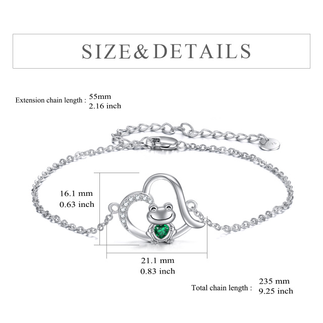 Sterling Silver Cubic Zirconia Frog & Heart Pendant Bracelet-4