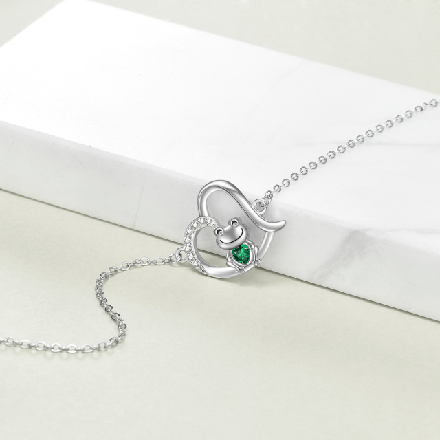 Sterling Silver Cubic Zirconia Frog & Heart Pendant Bracelet-3