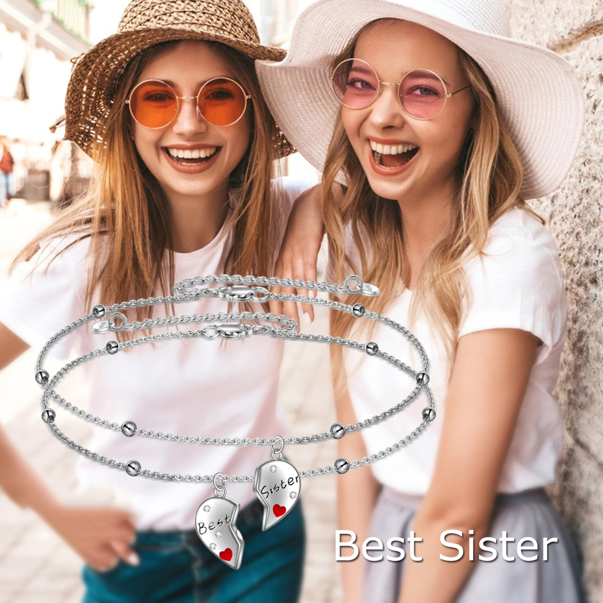 Sterling Silver Circular Shaped Cubic Zirconia Sisters Pendant Bracelet-6