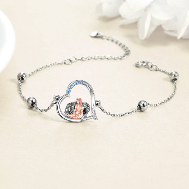 Bracelet en argent sterling avec pendentif loup et coeur en zircon rond bicolore-3