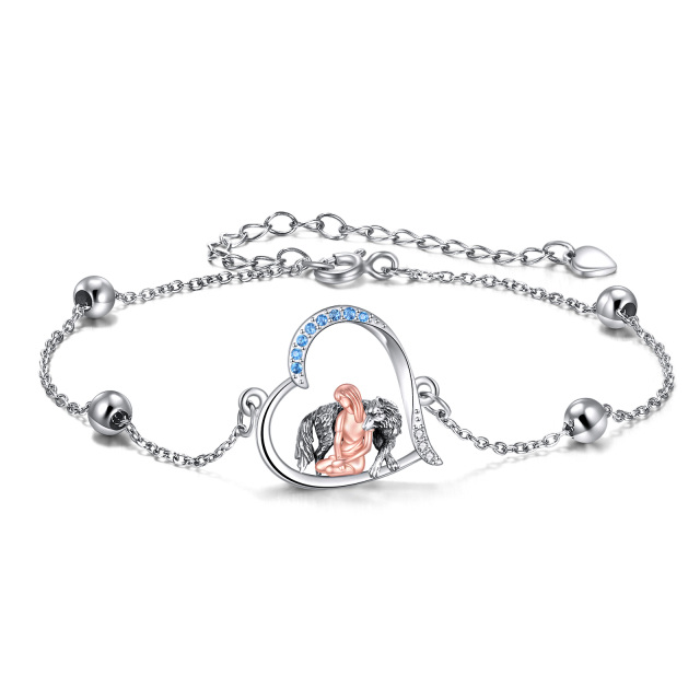 Bracelet en argent sterling avec pendentif loup et coeur en zircon rond bicolore-0