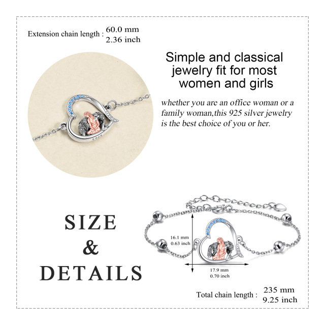Bracelet en argent sterling avec pendentif loup et coeur en zircon rond bicolore-4
