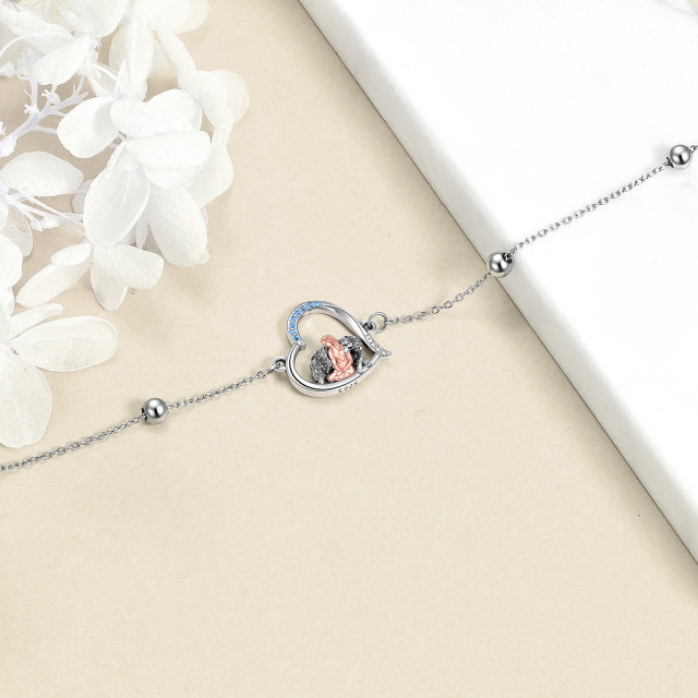 Bracelet en argent sterling avec pendentif loup et coeur en zircon rond bicolore-2