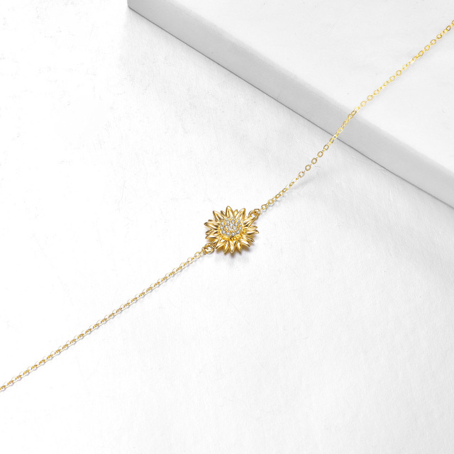 14K Gold Cubic Zirconia Sunflower Pendant Bracelet-3