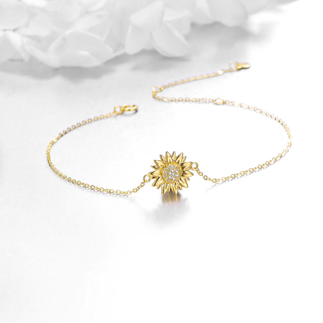 14K Gold Cubic Zirconia Sunflower Pendant Bracelet-2