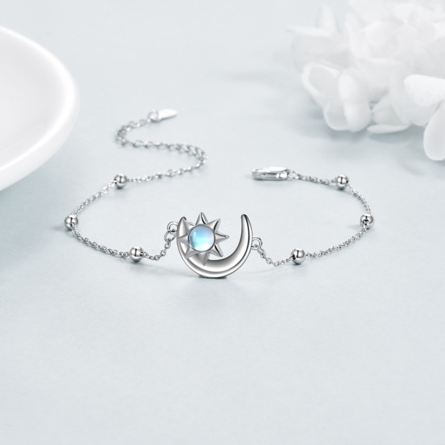 Bracelet de chaîne en argent sterling avec perles de lune et d'étoile en pierre de lune-2