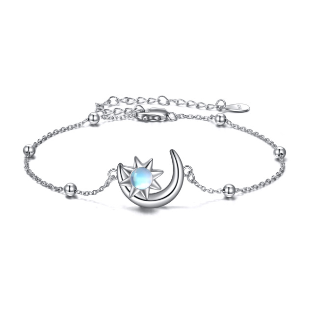Bracelet de chaîne en argent sterling avec perles de lune et d'étoile en pierre de lune-0