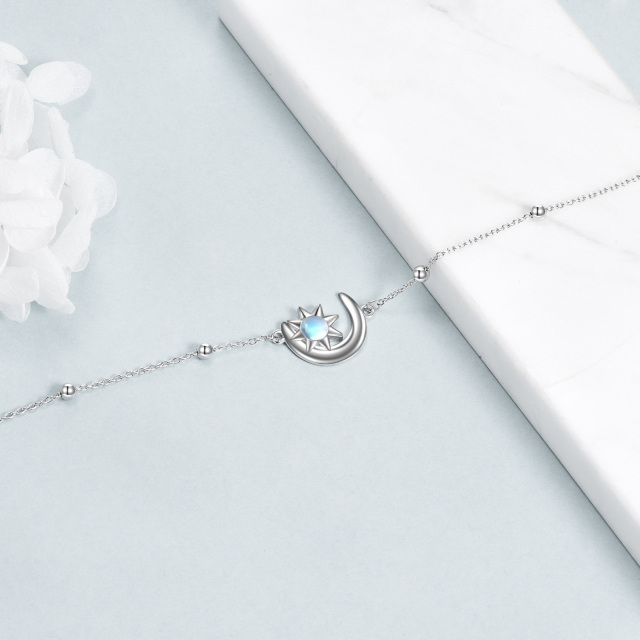 Bracelet de chaîne en argent sterling avec perles de lune et d'étoile en pierre de lune-3