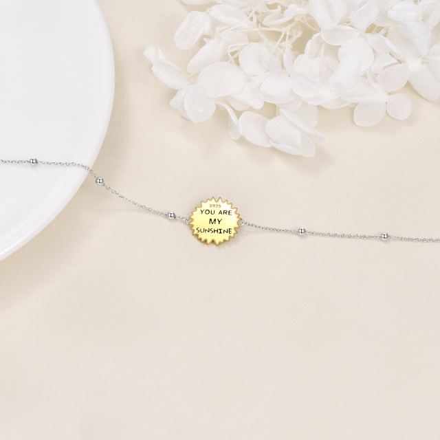 Bracelet pendentif tournesol bicolore en argent sterling avec chaîne de station de perles-3