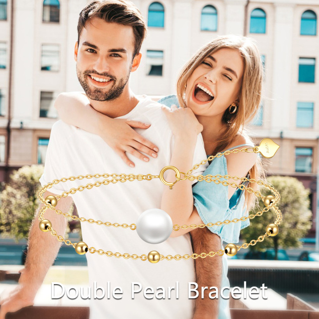 14K Gold Pearl Bead Layerered Bracelet-4