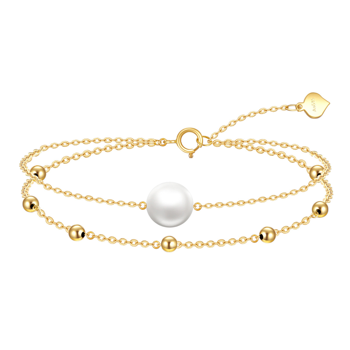 14K Gold Pearl Bead Layerered Bracelet-1