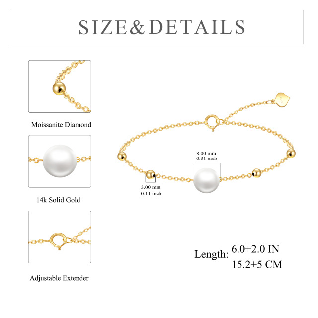 14K Gold Circular Shaped Pearl Round Pendant Bracelet-4