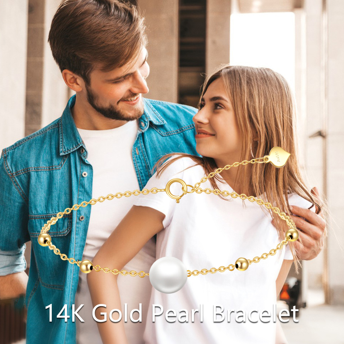 14K Gold kreisförmig Perle Runde Anhänger Armband-6