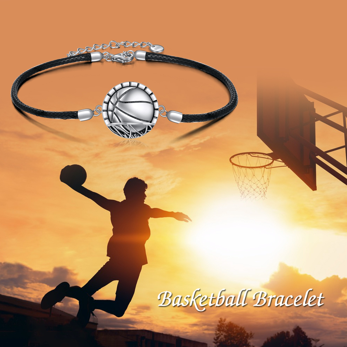 Sterling Silver Basketball Pendant Bracelet-6