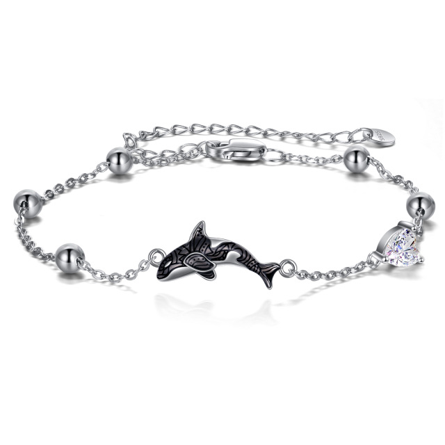 Sterling Silver Cubic Zirconia Whale Pendant Bracelet-1