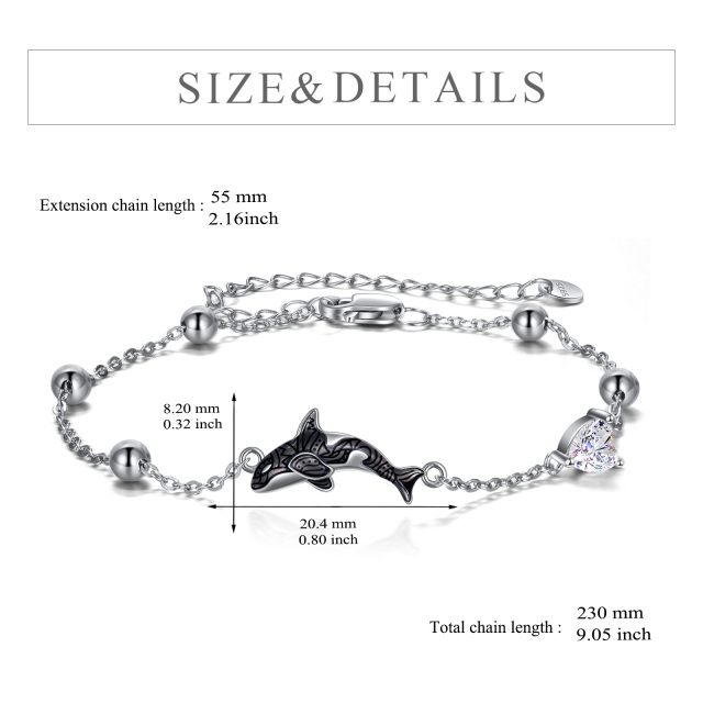 Sterling Silver Cubic Zirconia Whale Pendant Bracelet-6