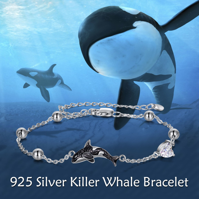 Sterling Silver Cubic Zirconia Whale Pendant Bracelet-3