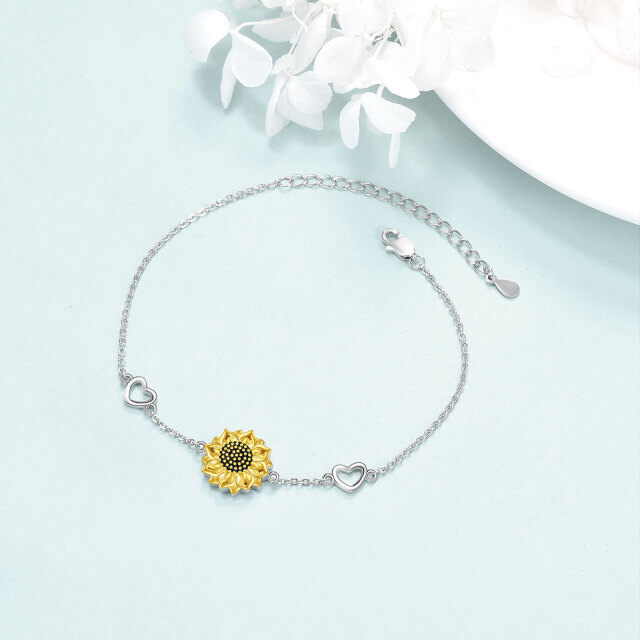 Sterling Silver Two-tone Sunflower Urn Bracelet for Ashes Adorned with Heart-3