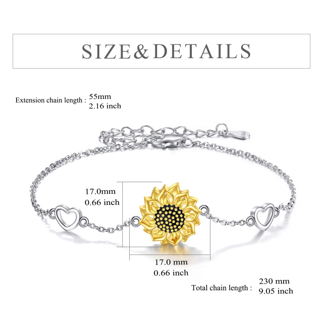 Sterling Silber zweifarbig Sonnenblume Urne Armband für Asche mit Herz verziert-4