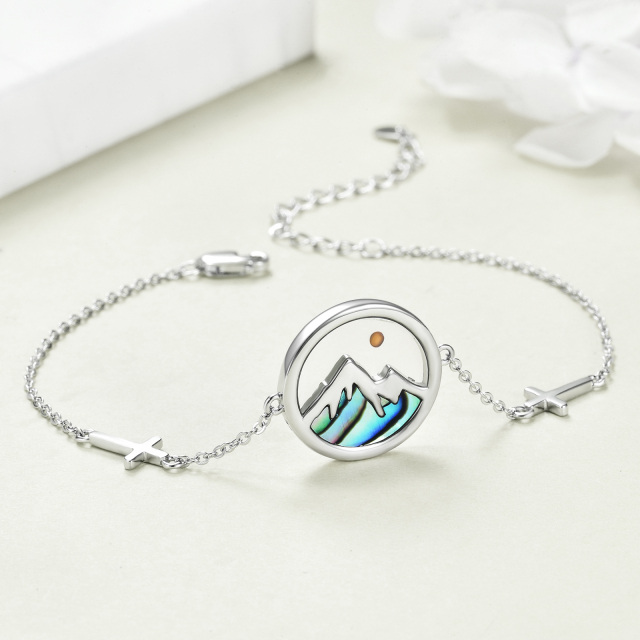 Sterling Silver Abalone Shellfish Cross & Mountains Pendant Bracelet with Engraved Word-3