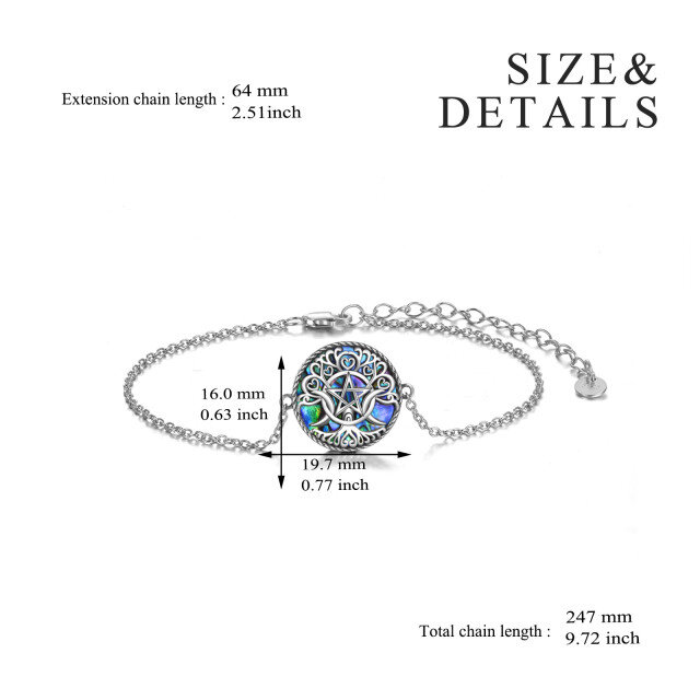 Sterling Silver Circular Shaped Abalone Shellfish Triple Moon Goddess Pendant Bracelet-4