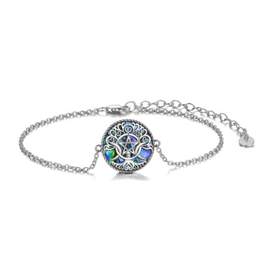 Bracelet pendentif déesse triple lune en argent sterling de forme circulaire en forme d'ormeau et de coquillages