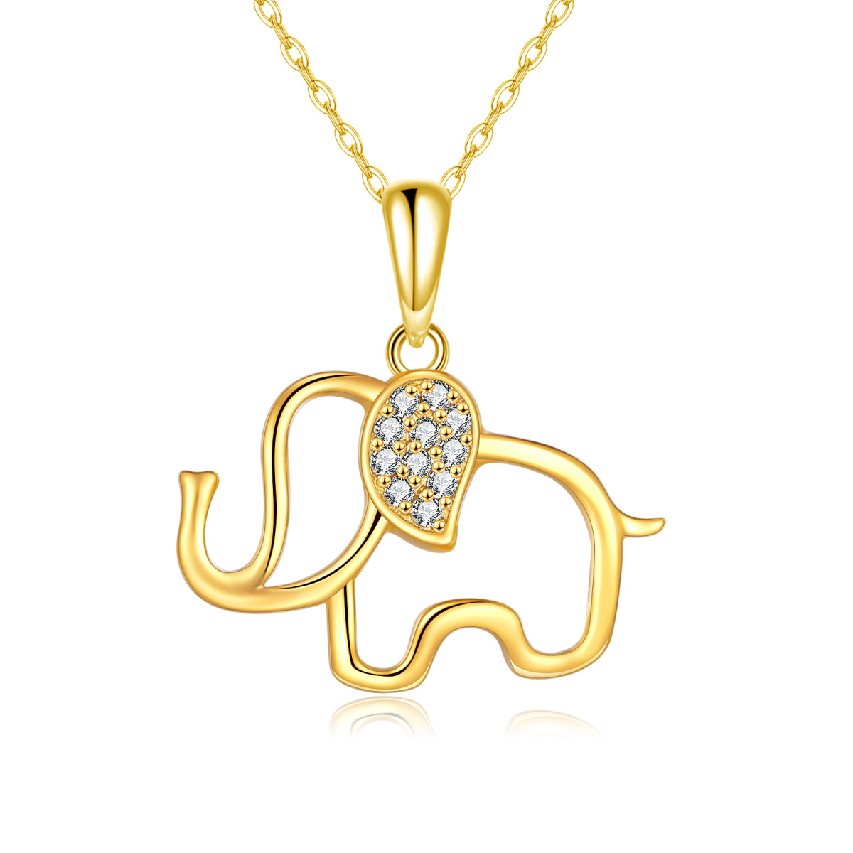 14K Gold Circular Shaped Cubic Zirconia Elephant Pendant Necklace-1