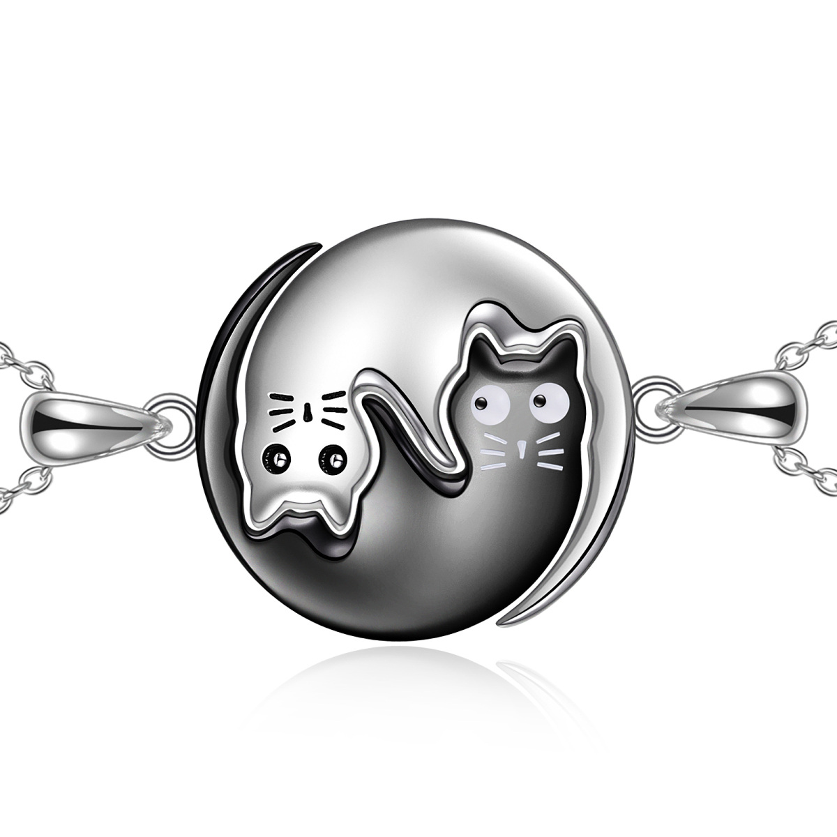 Collar Colgante Plata de Ley Bicolor Gato y Yin Yang-1