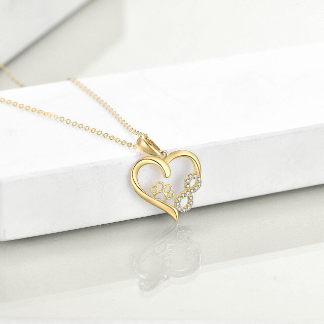 14K Gold Cubic Zirconia Paw & Heart & Infinity Symbol Pendant Necklace-2