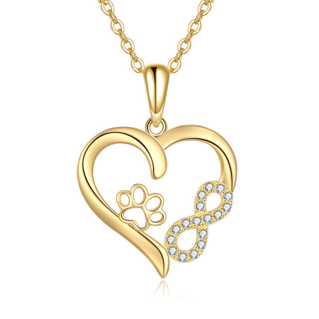 14K Gold Cubic Zirconia Paw & Heart & Infinity Symbol Pendant Necklace-0