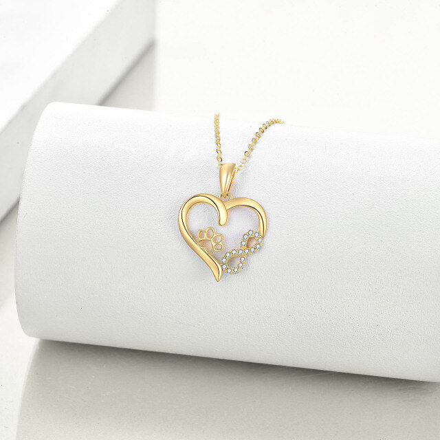14K Gold Cubic Zirconia Paw & Heart & Infinity Symbol Pendant Necklace-3