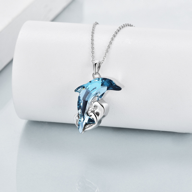 Sterling Silver Crystal Dolphin & Spray Urn Necklace for Ashes-3