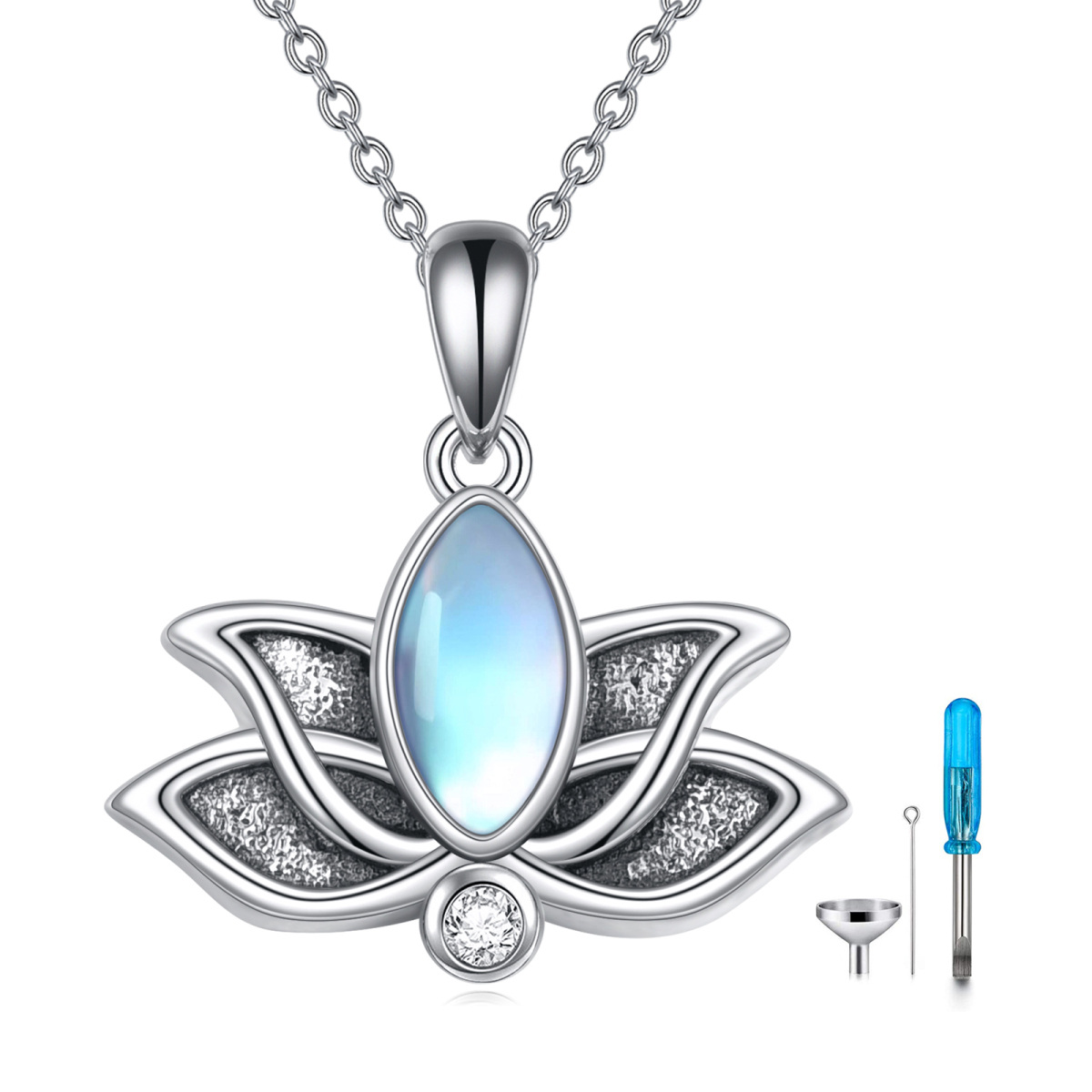 Sterling Silver Oval Shaped Moonstone Lotus Urn Necklace for Ashes-1
