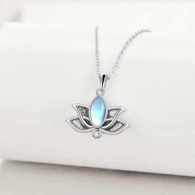 Sterling Silver Oval Shaped Moonstone Lotus Urn Necklace for Ashes-2